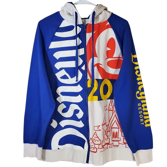 7558 * Disneyland Resort 2021 Full Zip Hoodie Blue White Red Size XL - Picture 1 of 14